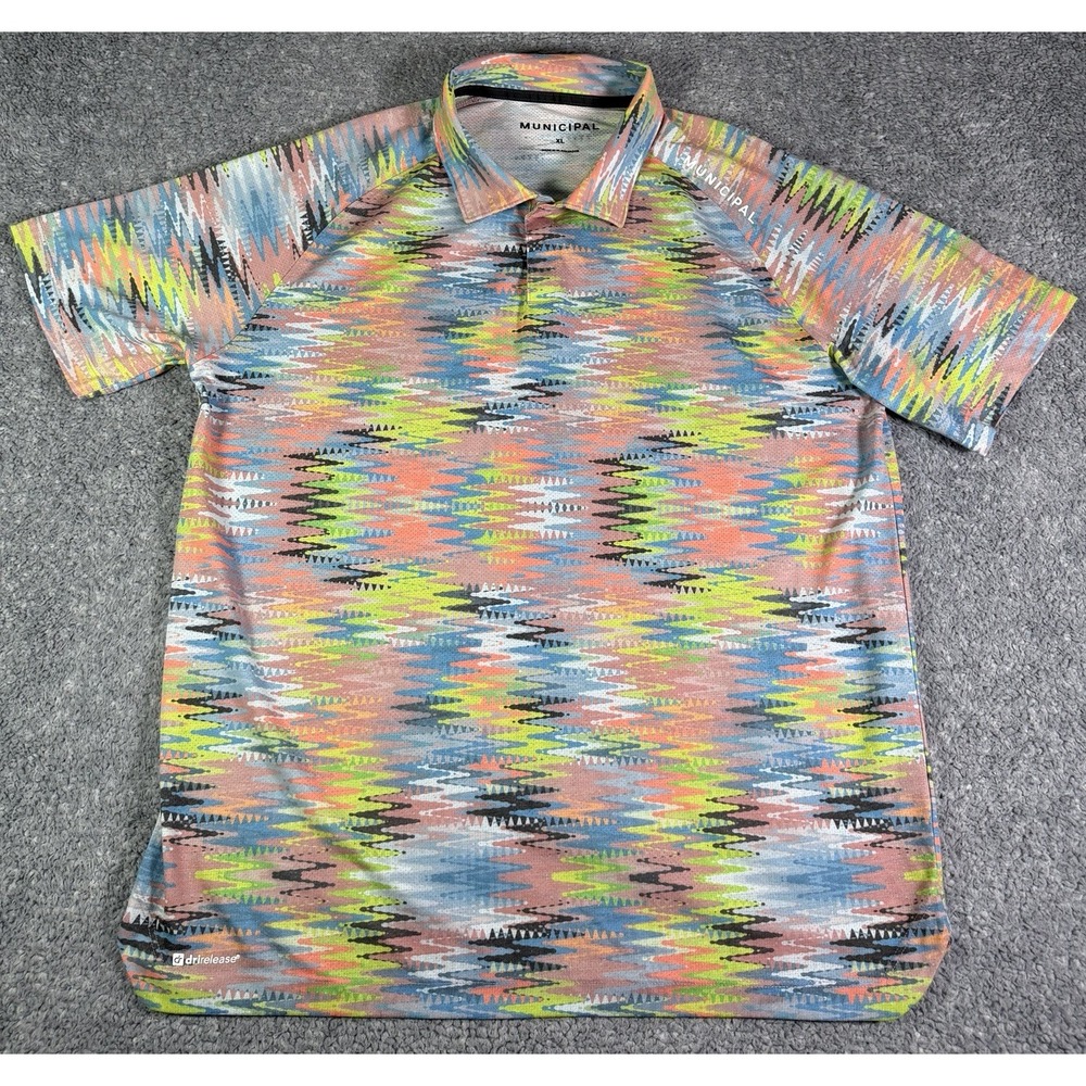 Municipal Sport Utility Gear Mens XL Drirelease Polo Shirt Abstract Snap Collar